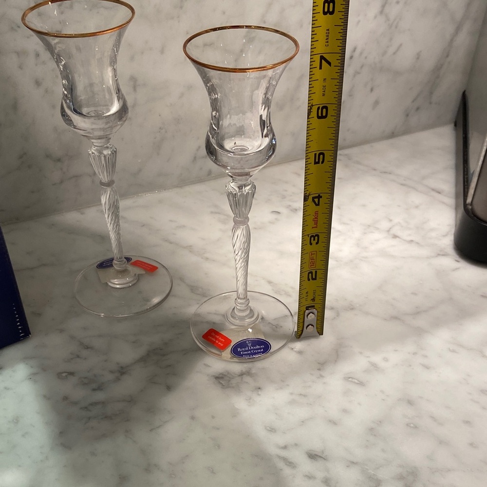 Pair of Royal Doulton Crystal Candlesticks with Gold Accents - Picture 4 of 7